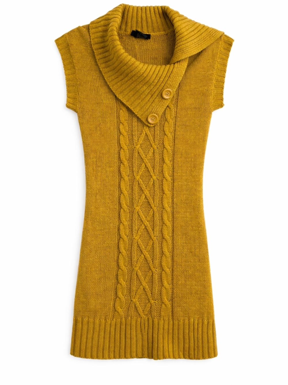 Mustard Cable Knit Sweater Dress | Cowl Neck | Size Small